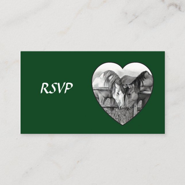WEDDING RSVP CARDS: HORSES in PENCIL: HEART Enclosure Card (Front)