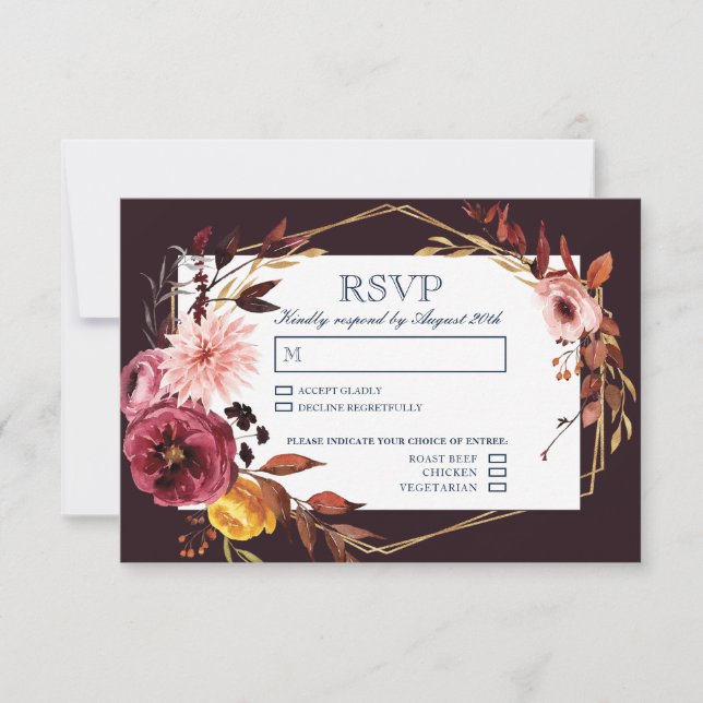 Wedding RSVP cards with Meal Choice (Front)
