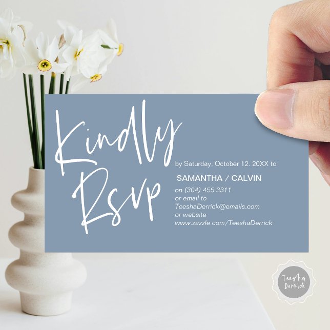 Wedding RSVP, Casual Elegance, Invitation respond (Kindly RSVP, Wedding Invitation Response Enclosed Card, in dusty blue)