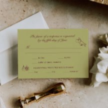 Wedding RSVP Chartreuse Burgundy Illustrated