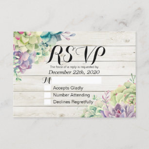 Wedding RSVP Chic Watercolor Succulent Rustic Wood