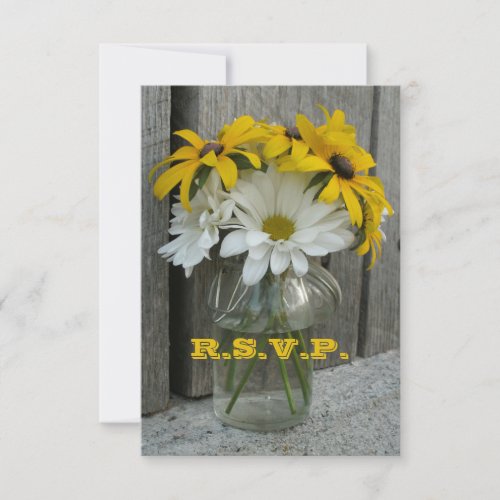Wedding RSVP: Daisies, Black Eyed Susans, Barnwood RSVP Card