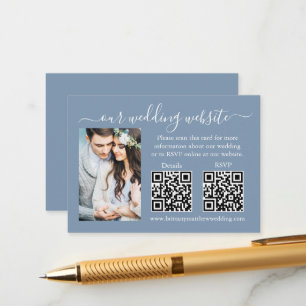 Wedding RSVP Details Photo 2 QR Dusty Blue Enclosure Card