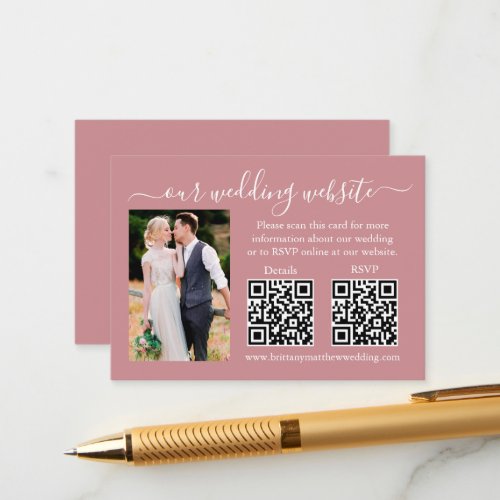 Wedding RSVP Details Photo 2 QR Dusty Rose Enclosure Card