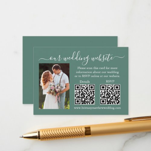 Wedding RSVP Details Photo 2 QR Eucalyptus Green Enclosure Card