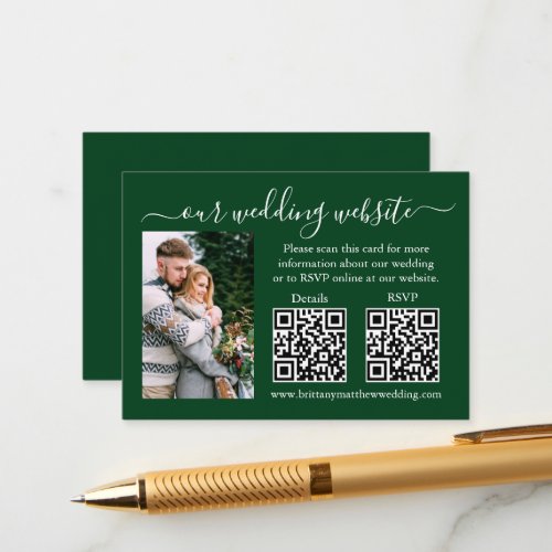 Wedding RSVP Details Photo 2 QR Green Enclosure Card