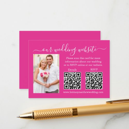 Wedding RSVP Details Photo 2 QR Hot Pink Enclosure Card