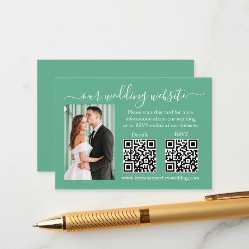 Wedding RSVP Details Photo 2 QR Mint Green Enclosure Card