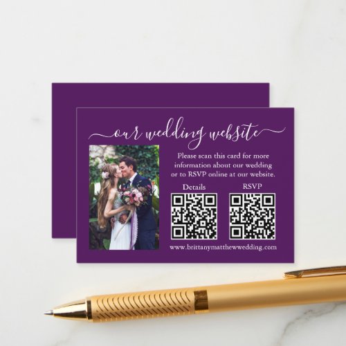 Wedding RSVP Details Photo 2 QR Purple Enclosure Card