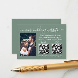 Wedding RSVP Details Photo 2 QR Sage Green Enclosure Card