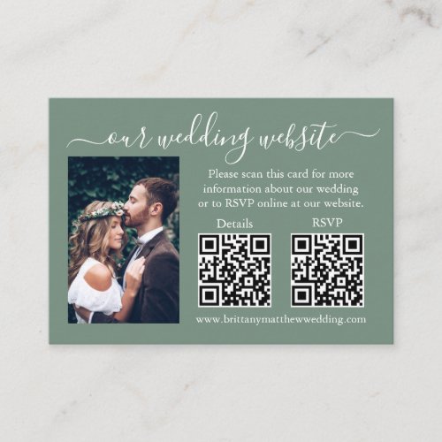 Wedding RSVP Details Photo 2 QR Sage Green Enclosure Card