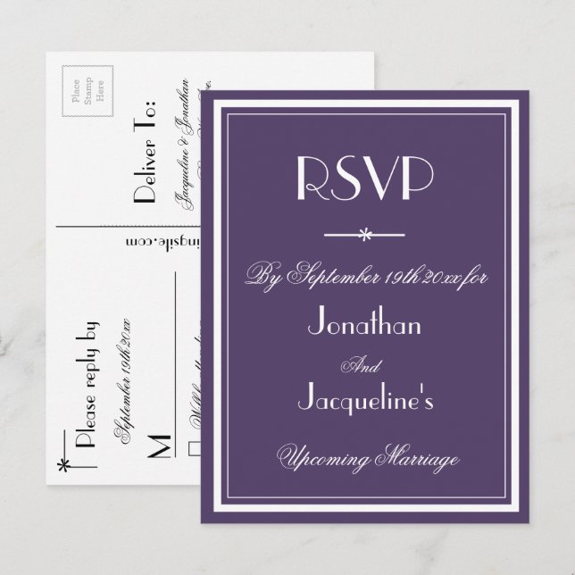 Wedding RSVP Dusty Purple Meal Choice Kindly Reply Invitation Postcard (Front/Back)