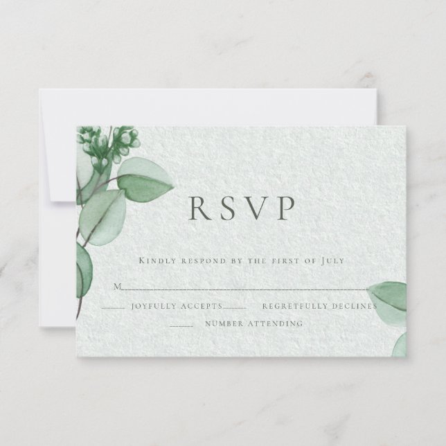 Wedding RSVP | Elegant Watercolor Eucalyptus Card (Front)