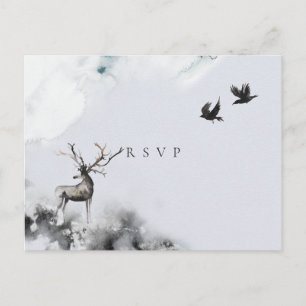 Wedding RSVP Enchanted Forest Stag Moon Invitation Postcard