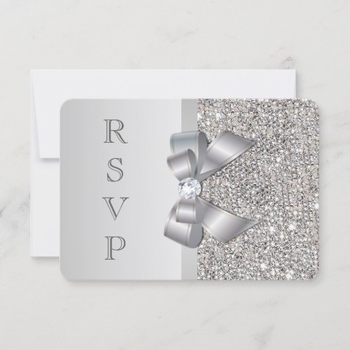 Wedding RSVP Faux Silver Sequins Bow