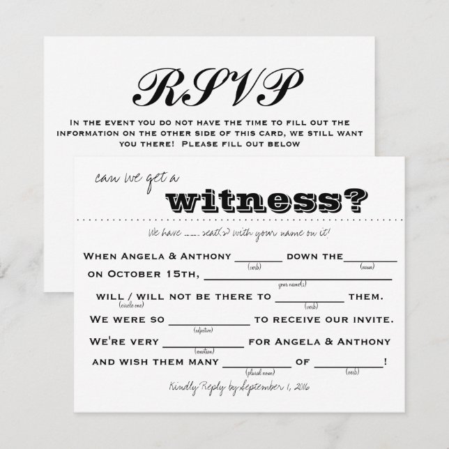 Wedding RSVP (fill-in) Invitation (Front/Back)