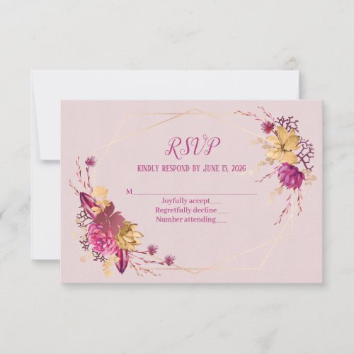 wedding RSVP floral bouquet with gold frame