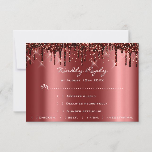Wedding RSVP Gold Drips Burgundy Bridal Shower Card (Front)