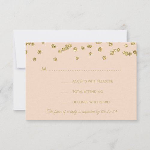 Wedding RSVP Gold Faux Glitter Confetti Blush Rose