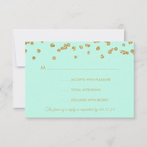 Wedding RSVP Gold Faux Glitter Confetti Mint Green