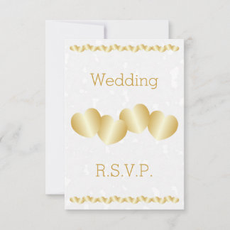 Wedding RSVP Gold Hearts Design Invitation