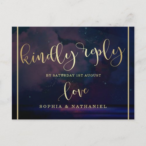 Wedding RSVP  Gold Script  Starry Night Sky Invitation Postcard