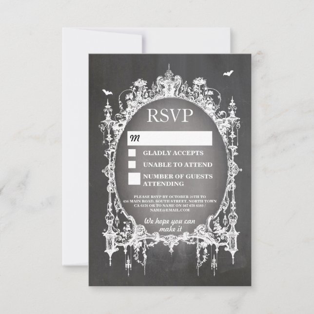 Wedding RSVP Gothic Frame Rustic Halloween Cards (Front)