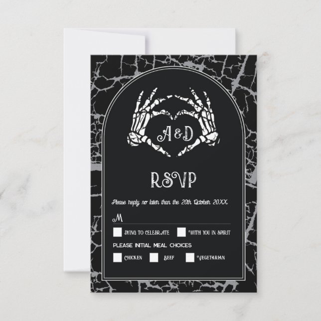 Wedding RSVP Gothic Halloween Skeleton Hands Heart Invitation (Front)
