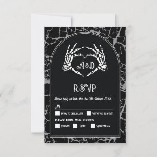 Wedding RSVP Gothic Halloween Skeleton Hands Heart Invitation