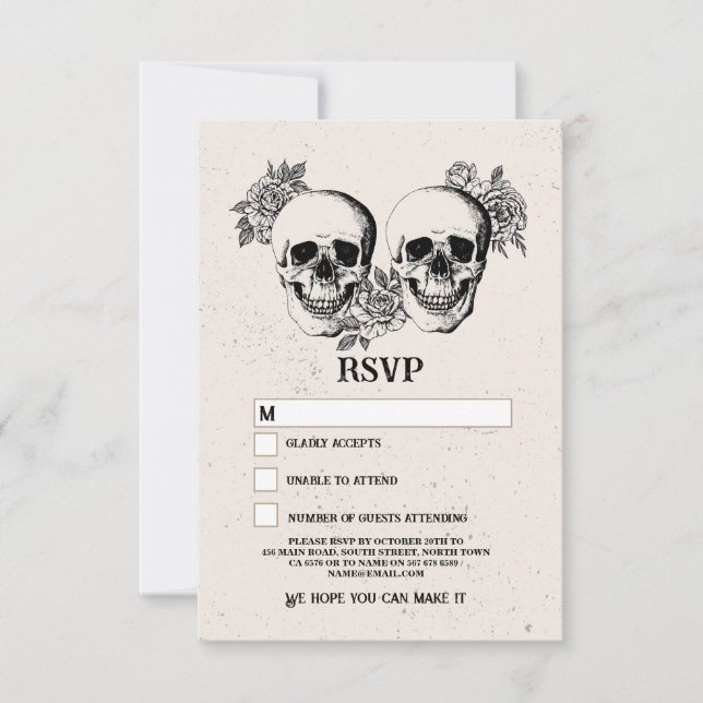 Wedding RSVP Gothic Skull Rustic Halloween Cards (Front)