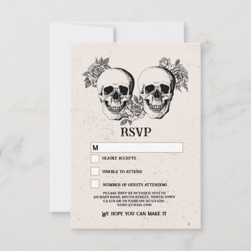Wedding RSVP Gothic Skull Rustic Halloween Cards