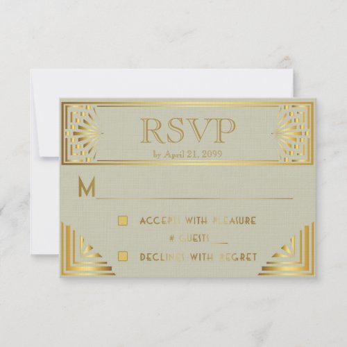 Wedding RSVP Great Gatsby gold on grey white RSVP Card