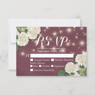 Wedding RSVP Hydrangea String Lights Burgundy Red