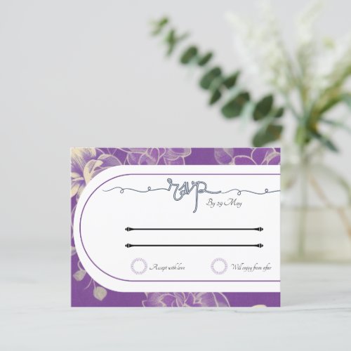 Wedding RSVP Insert purple Vintage Art  Invitation Postcard