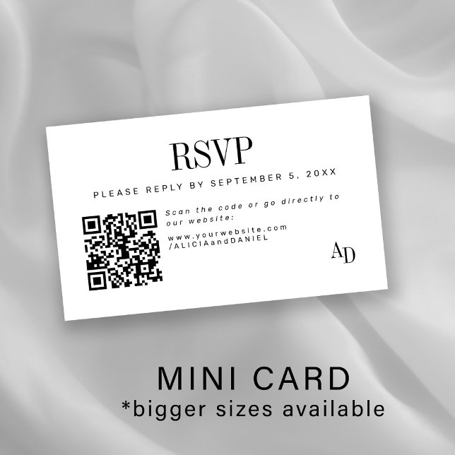 Wedding RSVP insert QR code black white enclosure (Creator Uploaded)