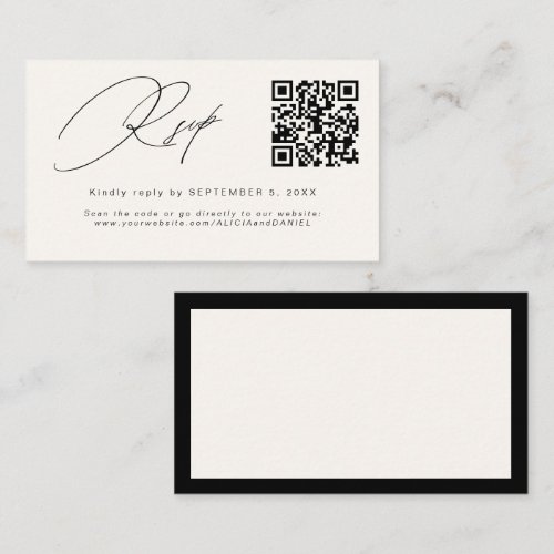 Wedding RSVP ivory black insert QR code enclosure
