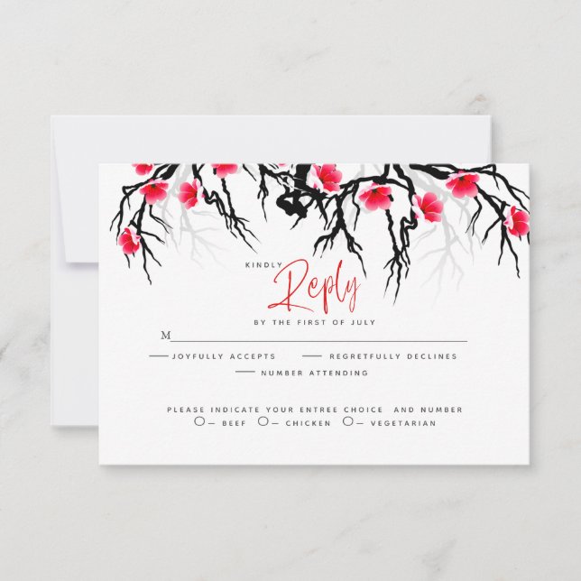 Wedding RSVP | Japanese Blossom Branch Floral (Front)