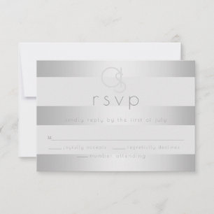Wedding RSVP Luminous Silver Stripes Monogram Card