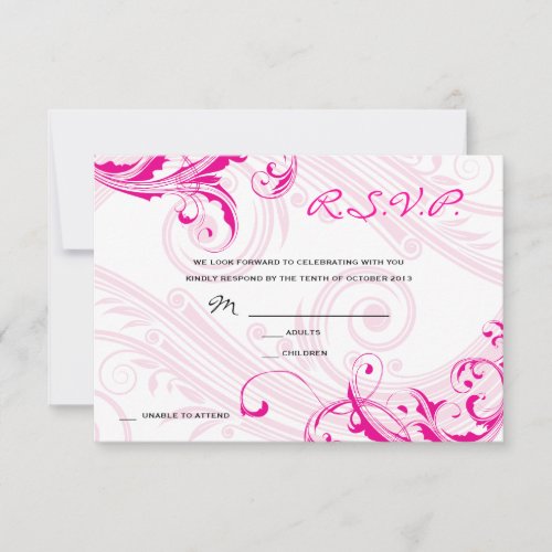 Wedding RSVP Magenta Classic Scroll Fleurish Personalized Invite