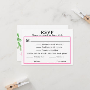 Wedding RSVP Menu Pink Floral Return Address Card