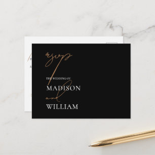 Wedding RSVP Minimalist Black Meal Choice Postcard