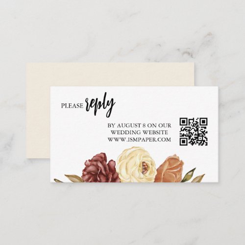 Wedding RSVP Minimalist Fall Floral QR Code Simple Enclosure Card