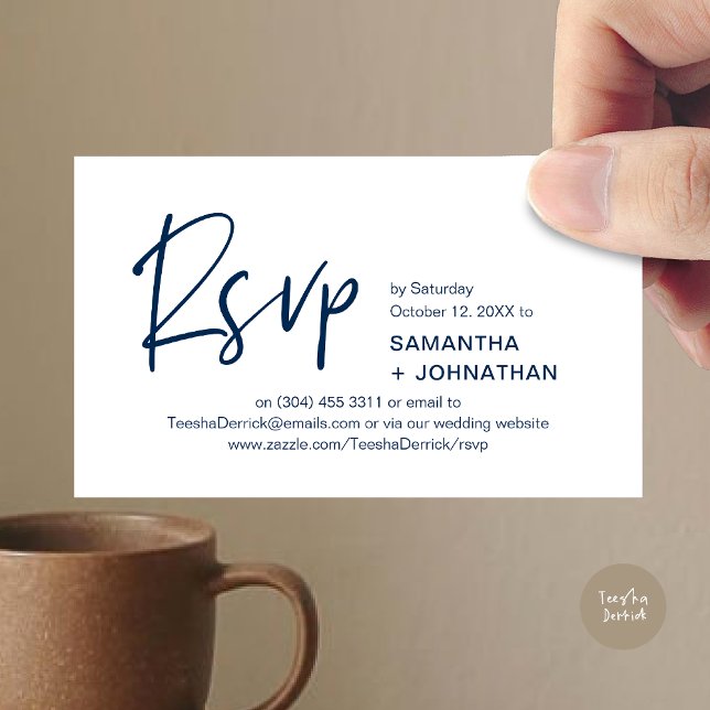 Wedding RSVP Modern Minimalist Dinner Invitation (Kindly RSVP Modern Minimalist Wedding Dinner Invites Reminder Enclosed Card Phone Email Navy Blue)