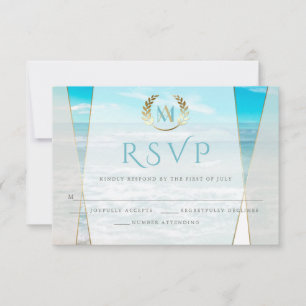 Wedding RSVP Modern Monogram Beach Wedding Card