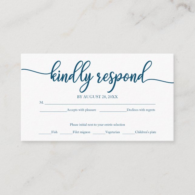 Wedding RSVP Ocean Blue Calligraphy Enclosure Card (Front)