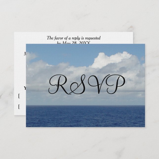 Wedding RSVP Ocean Waves Fluffy White Clouds (Front/Back)