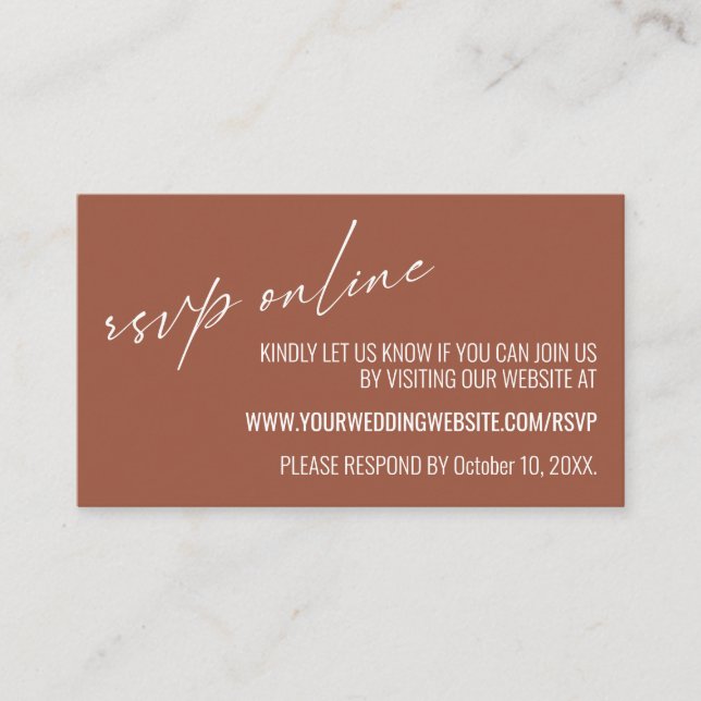 Wedding RSVP Online Contemporary Terracotta Enclosure Card (Front)