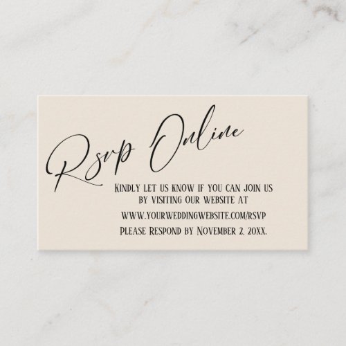 Wedding RSVP Online Elegant Handwriting Cream Enclosure Card