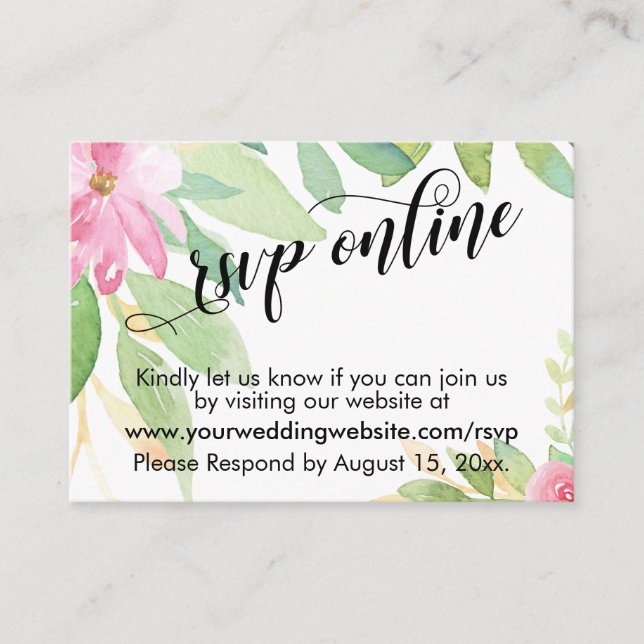Wedding RSVP Online Elegant Typography & Flowers Enclosure Card (Front)