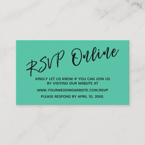 Wedding RSVP Online Handwriting Biscay Green Enclosure Card